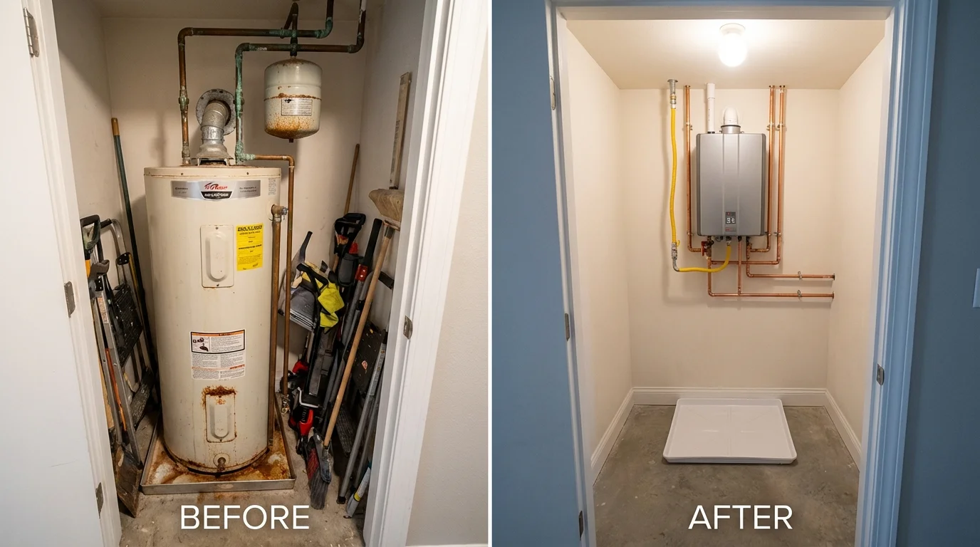 Tank water heater versus wall-mounted tankless unit comparison for Decatur, IN homeowners